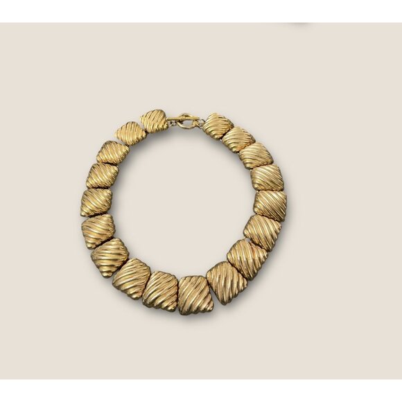 Vintage Estate Gold Seashell Ribbed Link Statement Necklace - Picture 3 of 4